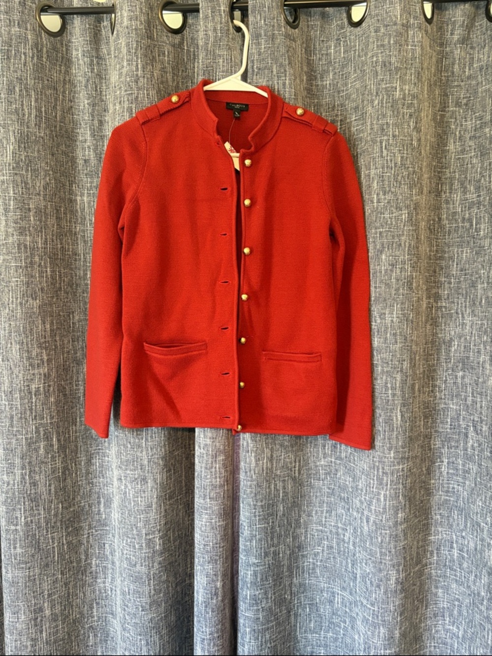 Red Military-Style Button Jacket - Women